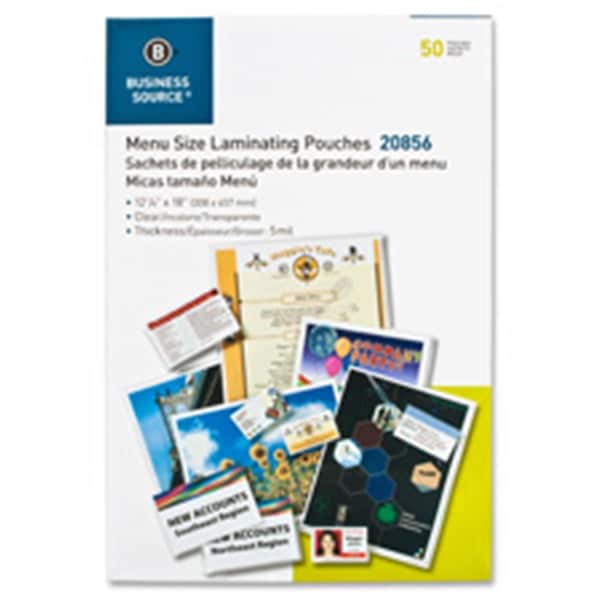 Business Source Laminating Pouch, Menu, 5Mil, 12.13 in. x 18 in., Clear, 50PK BU463793 - main